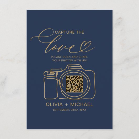 Huwelijksvangst De Liefde Marine Blauwe QR Code Fo Informatiekaartje (Voorkant)