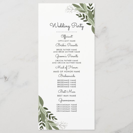 Huwelijksveren Programma Programmakaart (Achterkant)