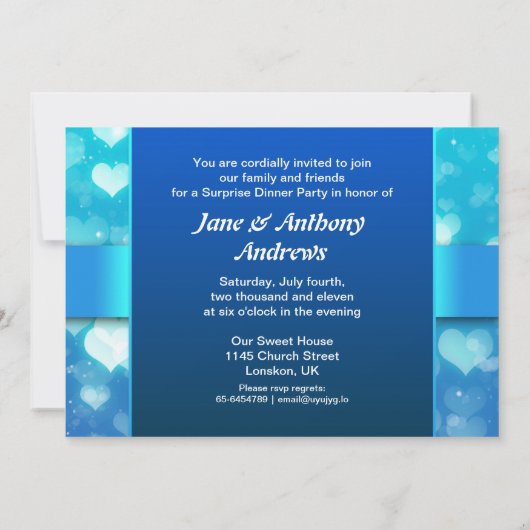 huwelijksverjaardag - blauwe hartuitnodigingen kaart (Achterkant)