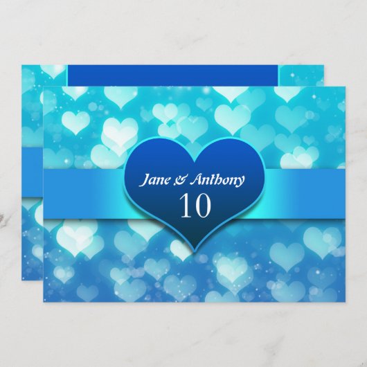 huwelijksverjaardag - blauwe hartuitnodigingen kaart (Voorkant / Achterkant)