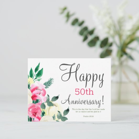 Huwelijksverjaardag Bloemige Bijbeltekst Ansichtka Briefkaart (Staand voorkant)