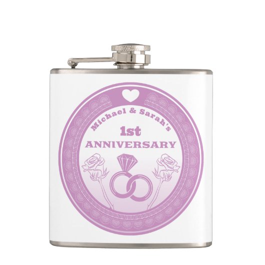 Huwelijksverjaardag Lace look verander het jaar Heupfles (Voorkant)