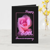 Huwelijksverjaardagskaart 60 jaar met roze rooskno kaart (Gele Bloem)