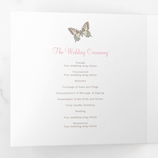 Huwelijksvernieuwing programma roze bruine vlinder (Binnenzijde eerst)