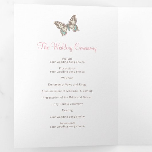 Huwelijksvernieuwing programma roze bruine vlinder (Binnenzijde eerst)