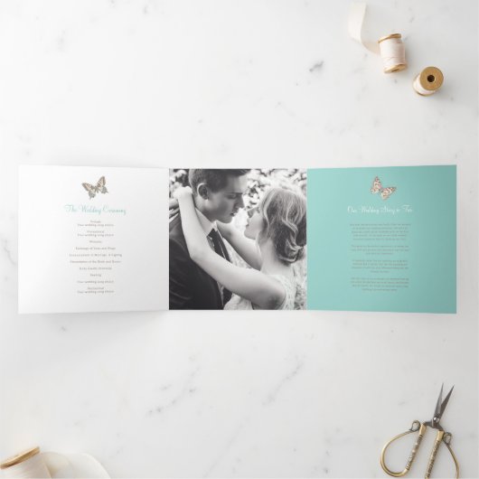 Huwelijksvernieuwing vierkant programma aqua vlind (Binnen)