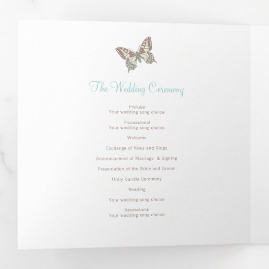 Huwelijksvernieuwing vierkant programma aqua vlind (Binnenzijde eerst)