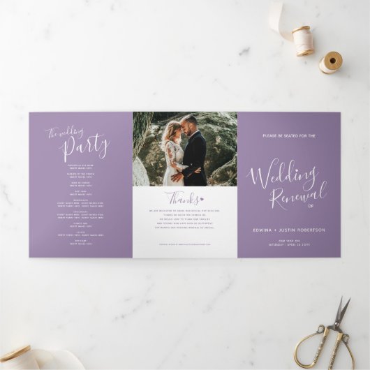 Huwelijksvernieuwingsceremonie paarse en witte pro drieluik programma (Buitenkant)
