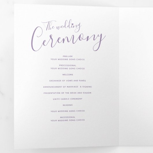 Huwelijksvernieuwingsceremonie paarse en witte pro drieluik programma (Binnenzijde eerst)