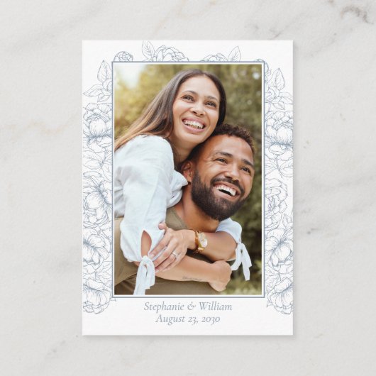 Huwelijkswebsite Dusty Blue Boho Botanical Enclosu Informatiekaartje (Achterkant)