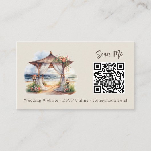 Huwelijkswebsite Houten Strandboog en Koppelfoto Informatiekaartje (Voorkant)