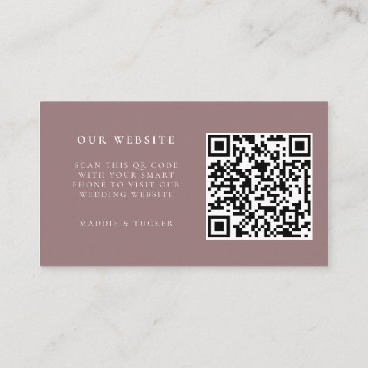 Huwelijkswebsite | Minimalistische Mauve RSVP QR-c Informatiekaartje (Achterkant)