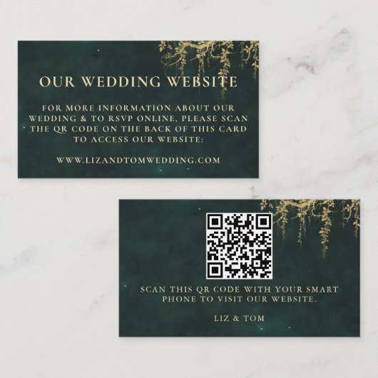 Huwelijkswebsite QR Code Enchanted Forest Boughs Informatiekaartje (Voorkant / Achterkant)