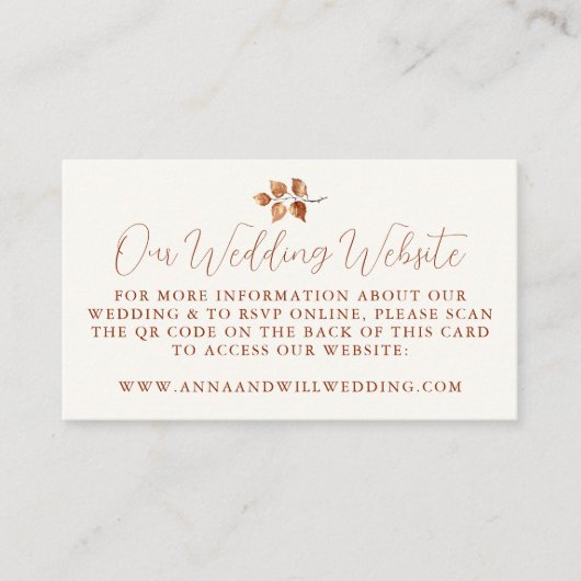 Huwelijkswebsite QR Code Fall Leaves Bruiloft Informatiekaartje (Voorkant)