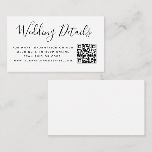 Huwelijkswebsite | QR Code Minimale RSVP Eenvoudig Informatiekaartje (Voorkant / Achterkant)