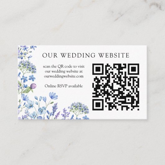 Huwelijkswebsite QR Code RSVP Periwinkle Wildflowe Informatiekaartje (Voorkant)