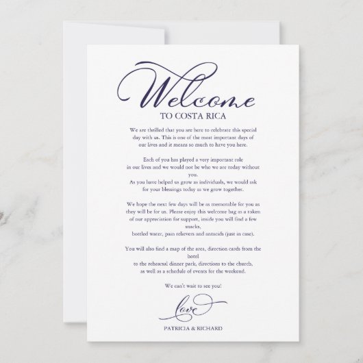 Huwelijksweekend Itinerarium Elegant Script Welkom Kaart (Voorkant)