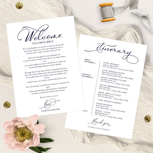 Huwelijksweekend Itinerary Elegante Script Welkom  Kaart