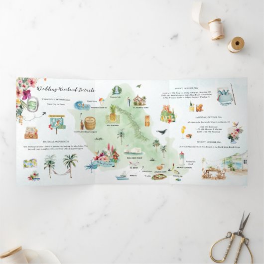 huwelijksweekend | Oahu, Hawaï Drieluik Uitnodiging (Binnen)