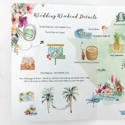 huwelijksweekend | Oahu, Hawaï Drieluik Uitnodiging (Binnenzijde eerst)
