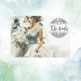 Huwelijkswelkom Dusty Blue Eucalyptus Green Informatiekaartje