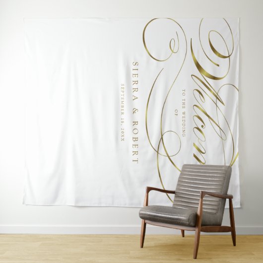 Huwelijkswelkom Elegant Faux Gold Foil Script Wandkleed (In Situ (horizontaal))