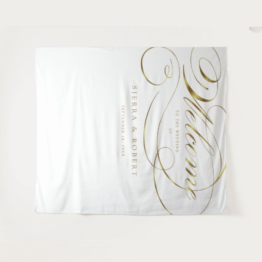 Huwelijkswelkom Elegant Faux Gold Foil Script Wandkleed (Voorkant (horizontaal))