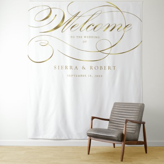 Huwelijkswelkom Elegant Faux Gold Foil Script Wandkleed (In situ)