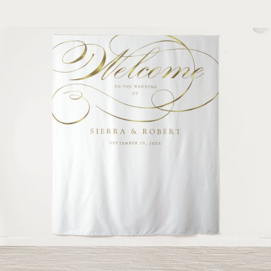 Huwelijkswelkom Elegant Faux Gold Foil Script Wandkleed (Voorkant)