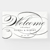 Huwelijkswelkom Elegant Script Zwart en Wit Spandoek (Horizontaal)