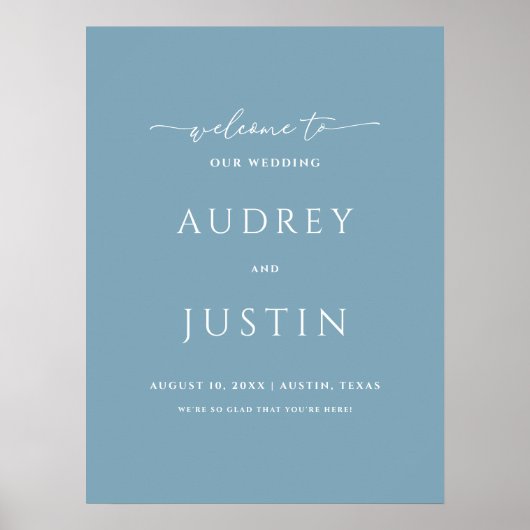 Huwelijkswelkom Trendy Script Dusty Blue Poster (Voorkant)