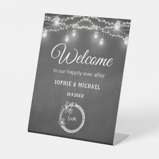 Huwelijkswelkom Zwart Krijtbord Reclamebord Met Voetstuk (Voorkant)