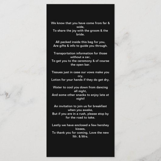 Huwelijkswelkomstgedicht Programmakaart (Achterkant)