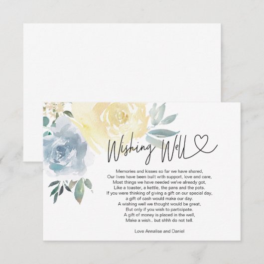 Huwelijkswensputje Notitie over cadeaus bloemstuk Informatiekaartje (Voorkant / Achterkant)