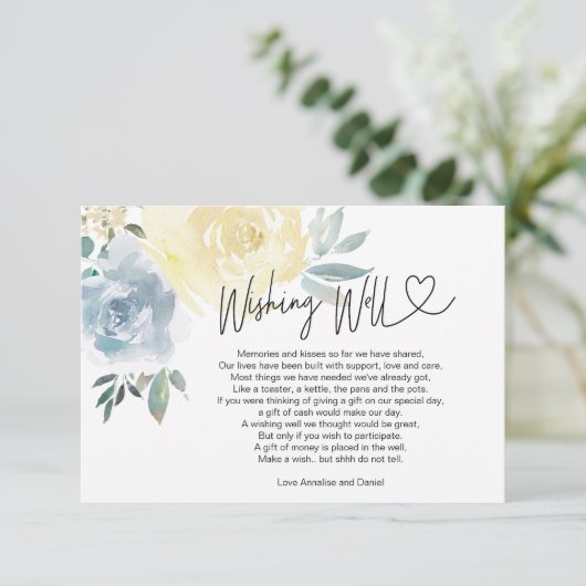 Huwelijkswensputje Notitie over cadeaus bloemstuk Informatiekaartje (Staand voorkant)