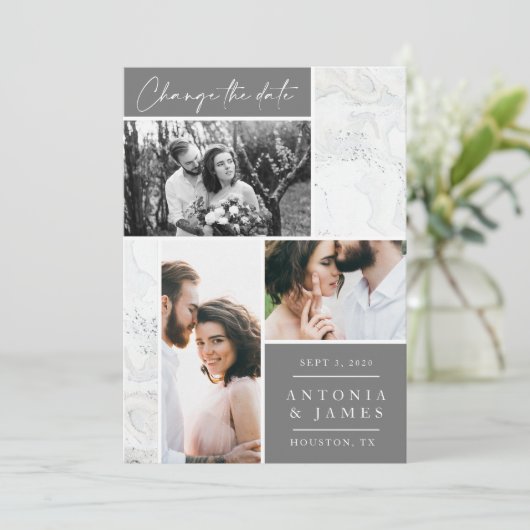 huwelijkswijziging van marmer save the date (Staand voorkant)