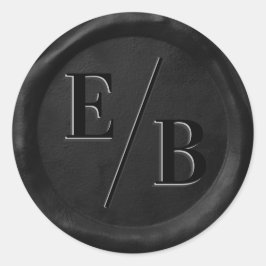 Huwelijkszegels met initiële in zwarte waslak voor ronde sticker