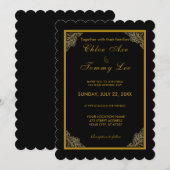 huwelijkszwarte gouden luxe grensuitnodiging kaart (Voorkant / Achterkant)