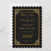 huwelijkszwarte gouden luxe grensuitnodiging kaart (Voorkant)