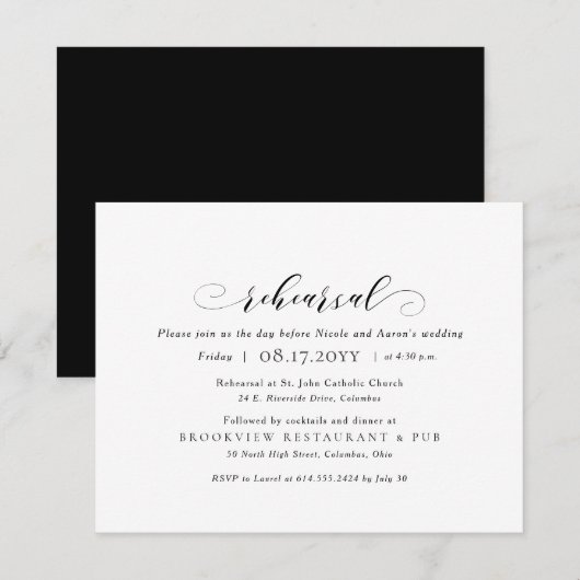 Huwrepetitie en avondeten simpele elegant kaart (Voorkant / Achterkant)