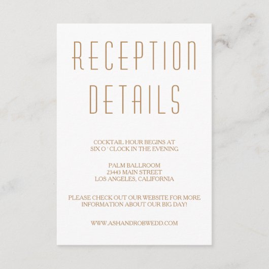 Huxley Modern Wedding Reception Card Informatiekaartje (Voorkant)