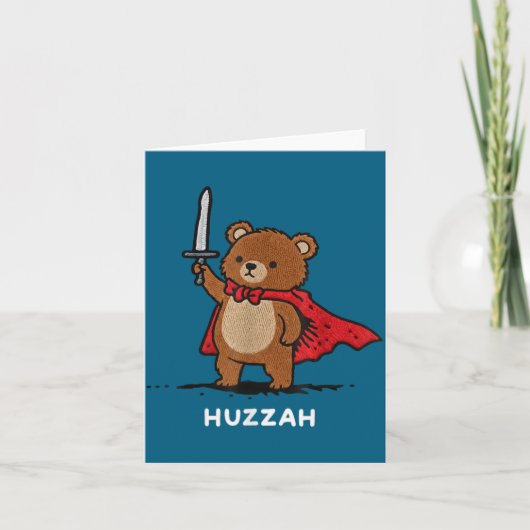 Huzzah Bear Knight Funny Sword Meme Quote Kaart (Voorkant)