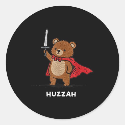 Huzzah Bear Knight Funny Sword Meme Quote  Ronde Sticker (Voorkant)