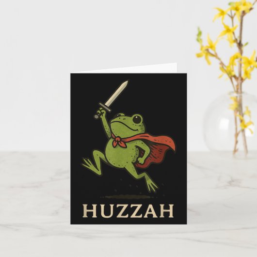Huzzah Frog Knight Funny Sword Meme Quote  Kaart (Gele Bloem)