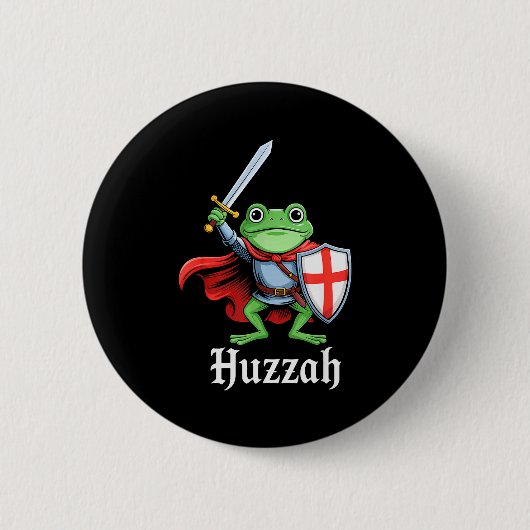 Huzzah Frog Knight Funny Sword Meme Quote Medieval Ronde Button 5,7 Cm (Voorkant)
