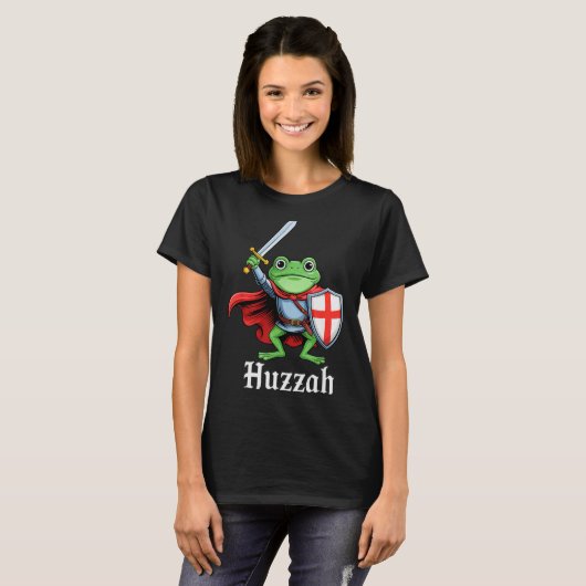 Huzzah Frog Knight Funny Sword Meme Quote Medieval T-shirt (Voorkant volledig)