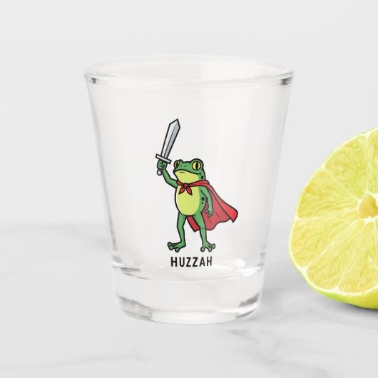 Huzzah Frog Knight Grappig Zwaard Meme Quote Shot Glas (Voorkant)