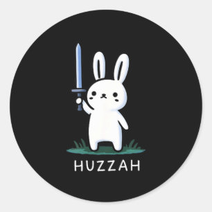 Huzzah Konijn Ridder Grappig Zwaard Ronde Sticker