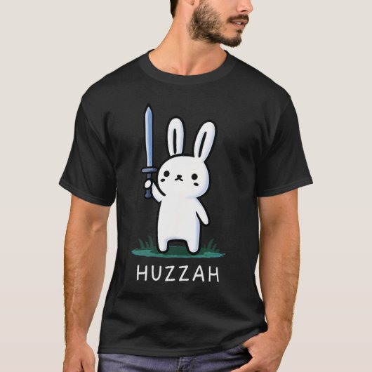 Huzzah Konijn Ridder Grappig Zwaard T-shirt (Voorkant)