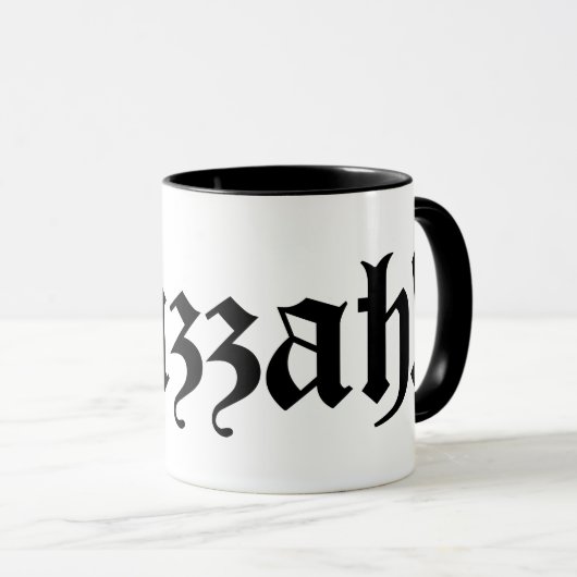 Huzzah! {Medieval Typografie} Mok (Voorkant rechts)